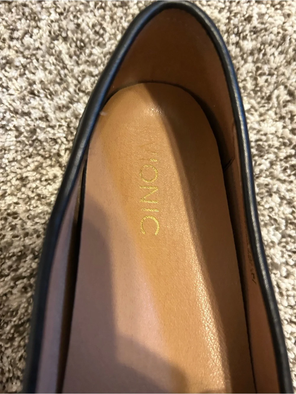 Vionic Black Leather Fringe Loafers with Gold Buckle - Picture 3 of 4